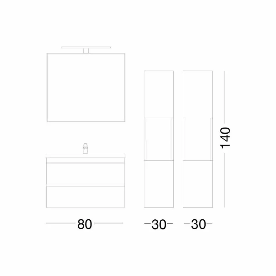 Zawieszona kompozycja mebli łazienkowych w melaminie dębowej - Becky Viadurini