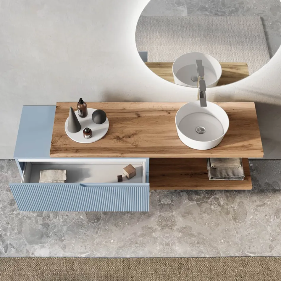 Kompozycja łazienkowa z lustrem Tiffany Blue i Oak Made in Italy - Ermes Viadurini