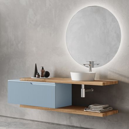 Kompozycja łazienkowa z lustrem Tiffany Blue i Oak Made in Italy - Ermes Viadurini