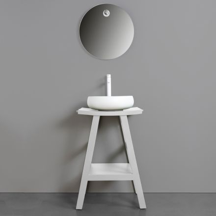 Biała kompozycja łazienkowa z glinianymi akcesoriami i lustrem - Maryse Viadurini