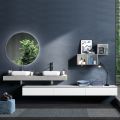 Betonowy kolor i matowa biel Kompozycja łazienkowa z umywalką, lustrem i podstawą - Palom