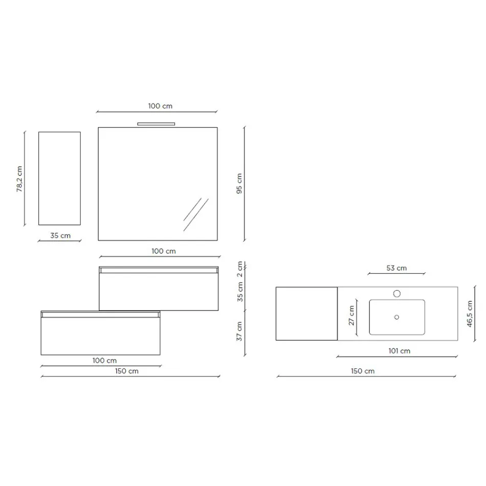 Kompozycja łazienkowa w komplecie z umywalką, podstawą odporną na zarysowania i lustrem Made in Italy - Dream Viadurini