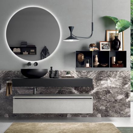 Kompozycja łazienkowa w komplecie z lustrem, umywalką, podstawą i blatem Made in Italy - Palom Viadurini