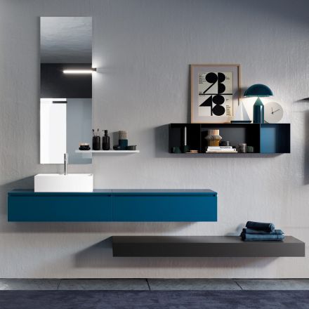 Kompozycja łazienkowa w komplecie z lustrem, umywalką ceramiczną Made in Italy - Palom Viadurini