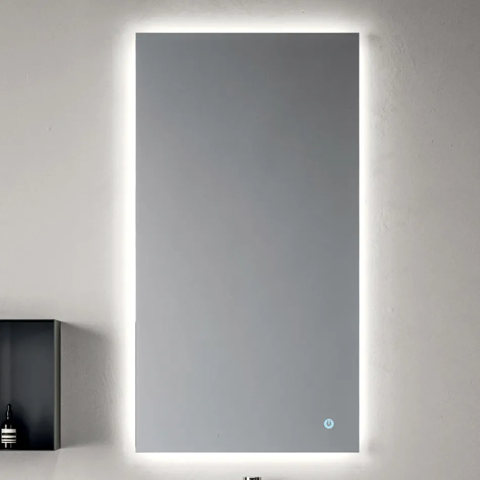 Kompozycja łazienkowa składająca się z półki z umywalką, szafek ściennych i lustra - Velaria Viadurini