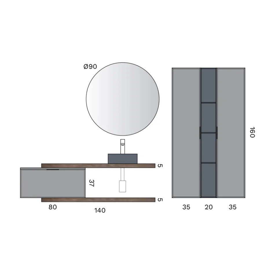 Zestaw łazienkowy składający się z 1 podstawy, 1 szuflady, umywalki i 2 kolumn - Orione Viadurini