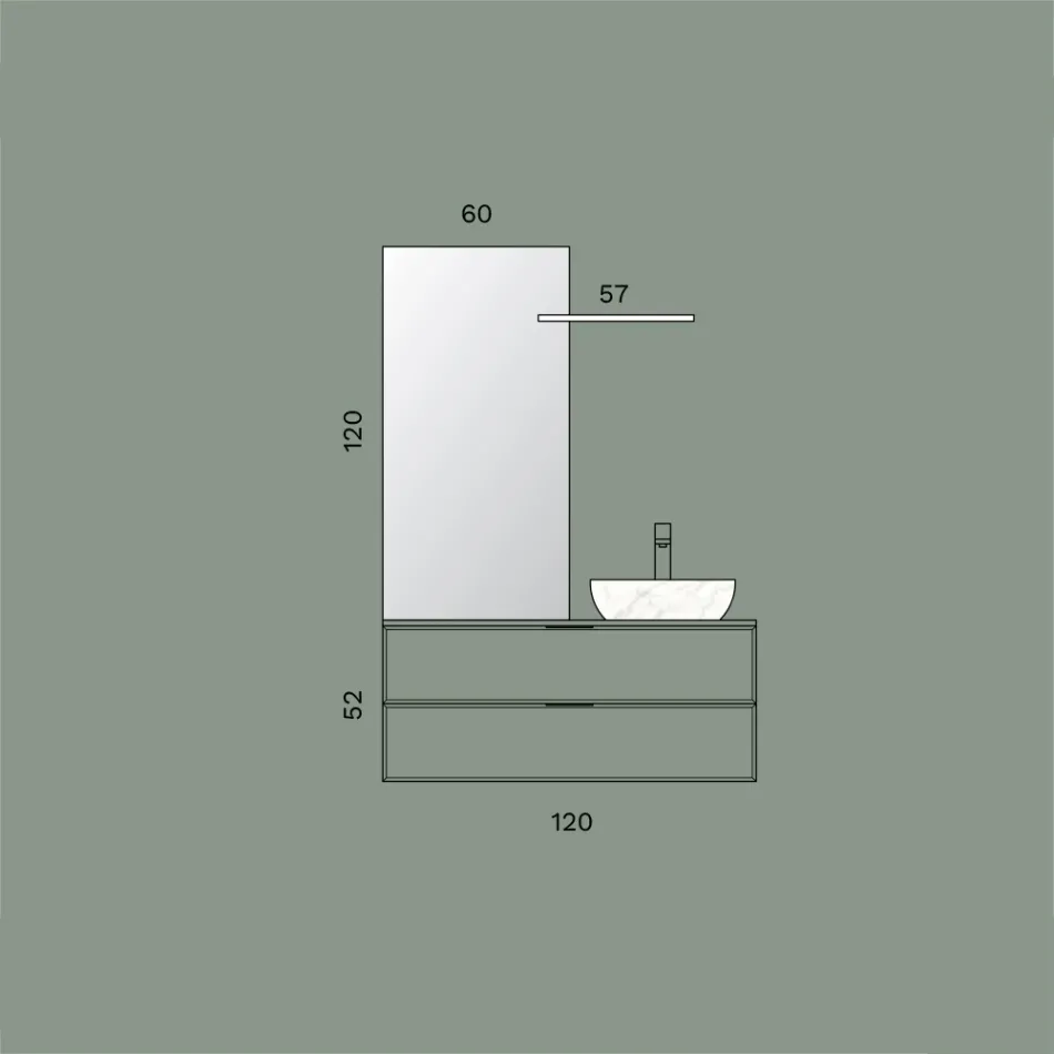 Zestaw łazienkowy składający się z 1 podstawy z 2 szufladami, umywalką i lustrem - Orione Viadurini