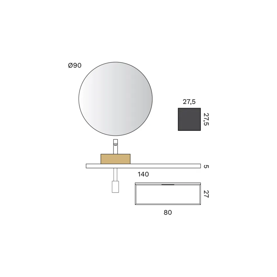 Zestaw łazienkowy z podstawą, szufladą, umywalką, lustrem i kostką - Orione Viadurini