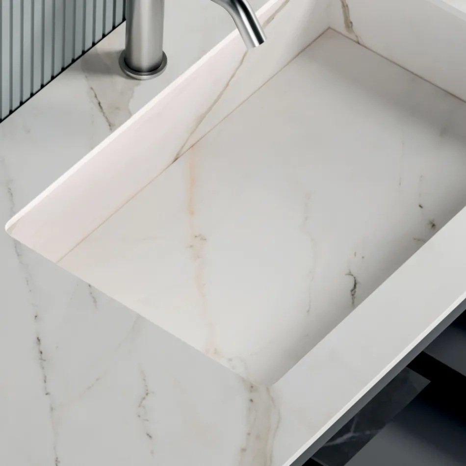 Zestaw łazienkowy z 1 podstawą, 1 szufladą, otwartą przegródką i lustrem - Titan Viadurini