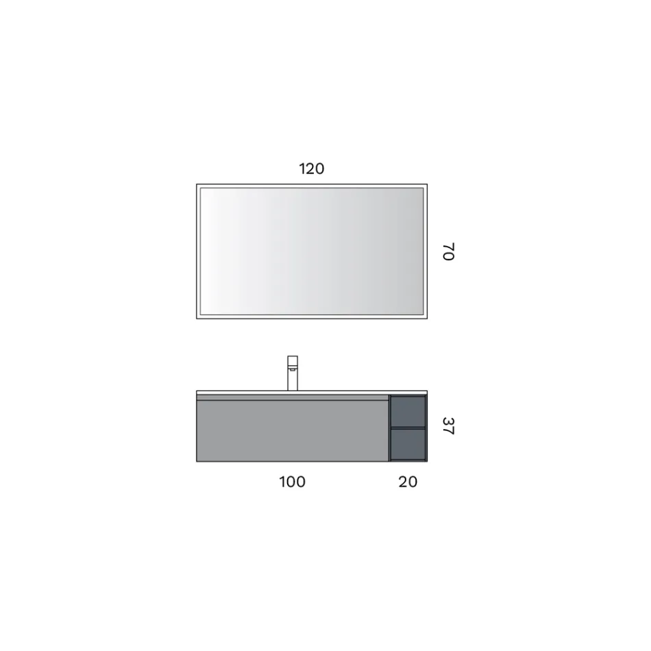 Zestaw łazienkowy z 1 podstawą, 1 szufladą, otwartą przegródką i lustrem - Titan Viadurini