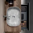 Kompozycja łazienkowa z 1 szufladą, 2 dębowymi półkami, umywalką i lustrem - Titan Viadurini