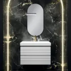 Kompozycja łazienkowa z 2 matowymi, białymi szufladami, umywalką i lustrem - Elios Viadurini