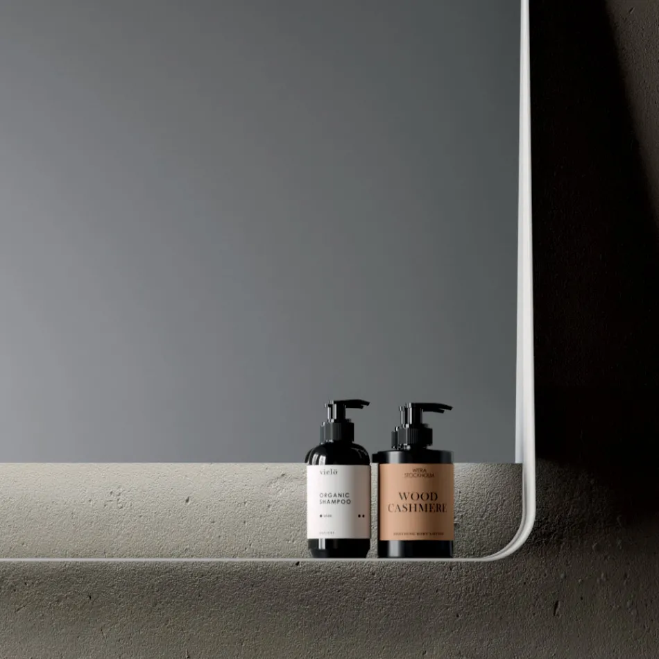 Kompozycja łazienkowa z 2 szufladami i 2 otwartymi przegrodami, lustrem i umywalką - Magnolia Viadurini