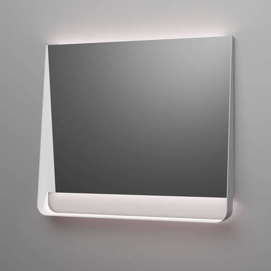 Kompozycja łazienkowa z 2 szufladami, białą umywalką, lustrem i szafką ścienną - Elios Viadurini