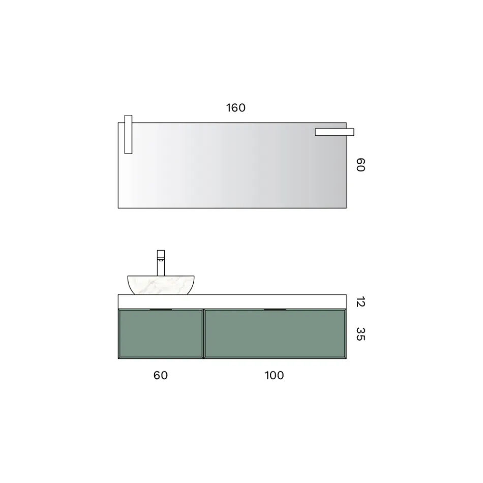 Kompozycja łazienkowa z 2 szufladami, ceramiczną umywalką Calacatta i lustrem - Orione Viadurini