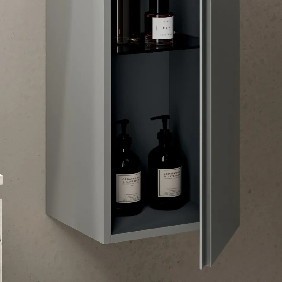 Kompozycja łazienkowa z 2 szufladami, szafką wiszącą, kolumną i lustrem - Titan Viadurini