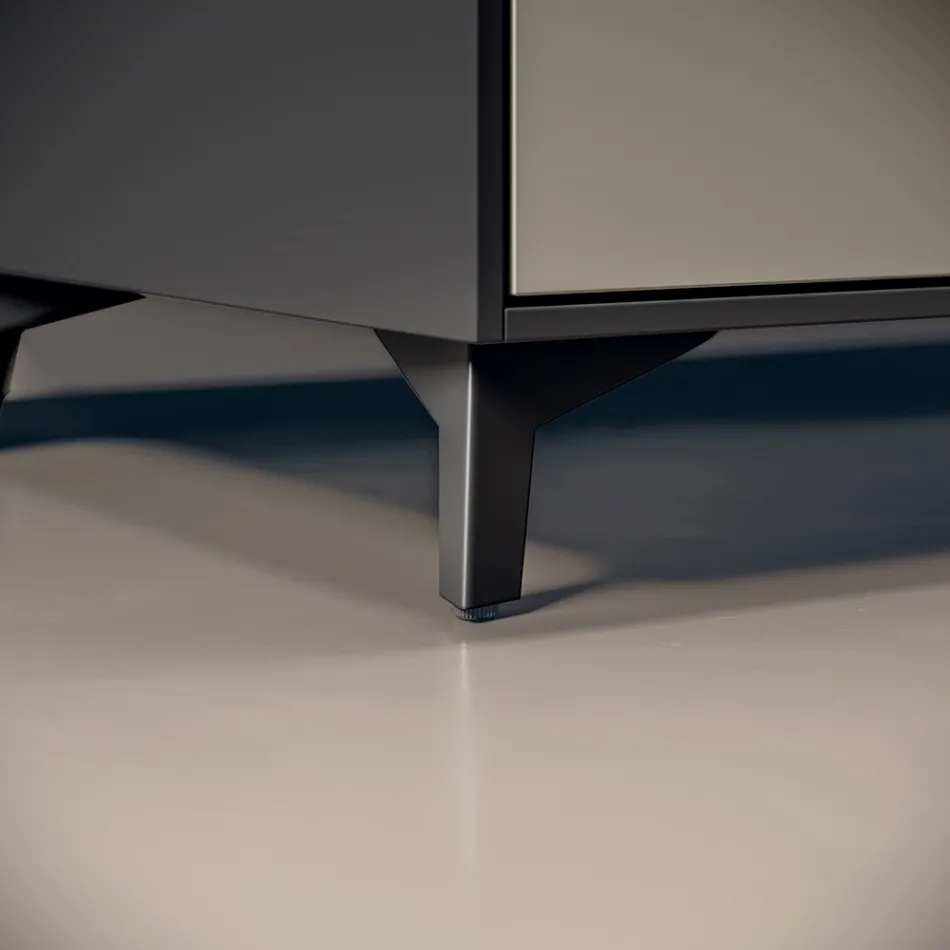 Kompozycja łazienkowa z 3 matowymi szufladami w kolorze gołębiej szarości, lustrem i umywalką - Velaria Viadurini