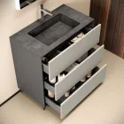 Kompozycja łazienkowa z 3 matowymi szufladami w kolorze gołębiej szarości, lustrem i umywalką - Velaria Viadurini