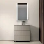 Kompozycja łazienkowa z 3 matowymi szufladami w kolorze gołębiej szarości, lustrem i umywalką - Velaria Viadurini