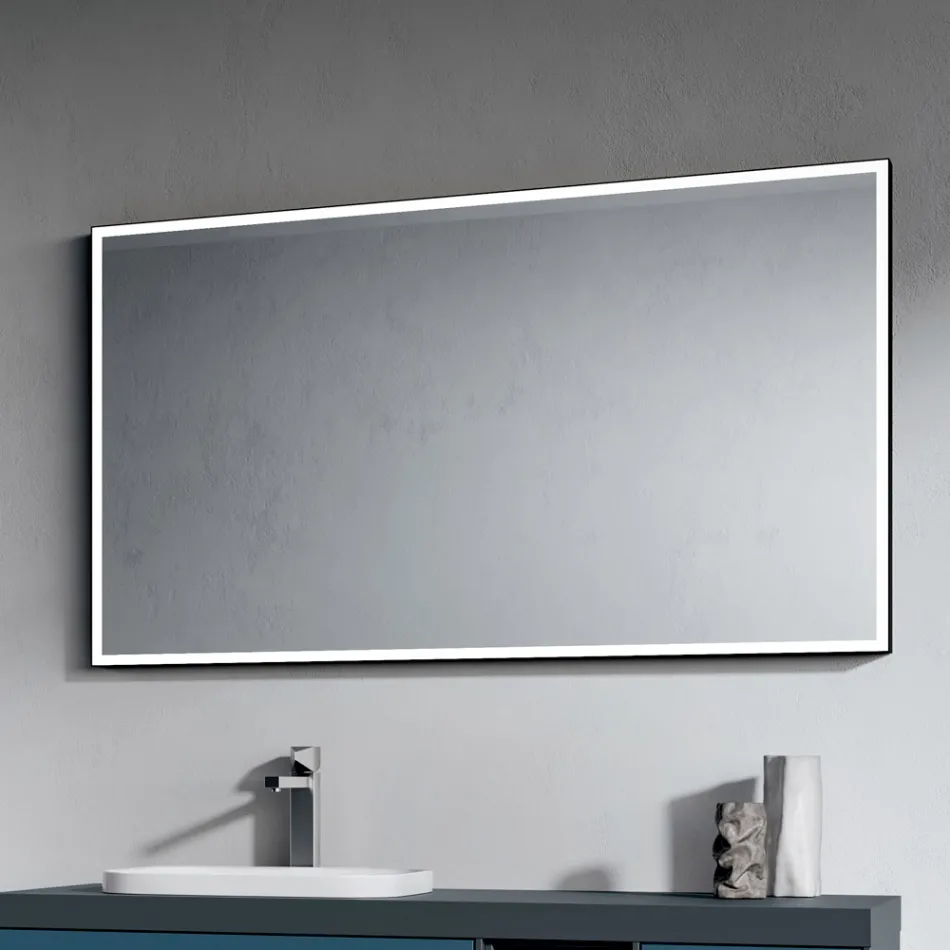 Kompozycja łazienkowa z 4 szufladami Avio Blue, lustrem i umywalką - Velaria Viadurini