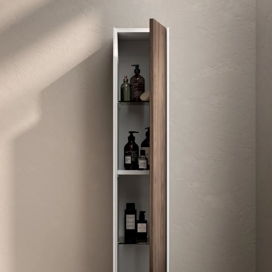 Kompozycja łazienkowa z 4 szufladami w kolorze dębu Rio, lustrem i umywalką - Velaria Viadurini