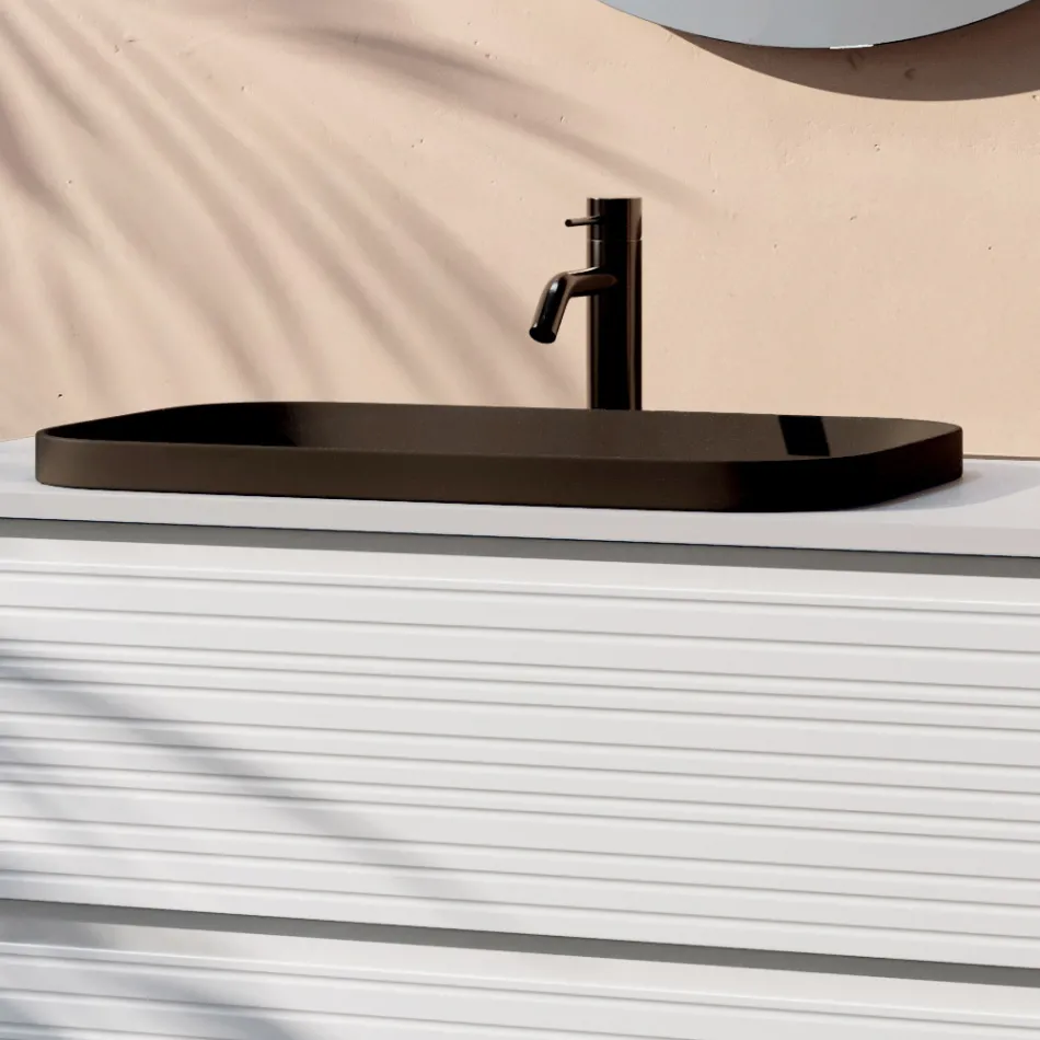 Kompozycja łazienkowa z 4 szufladami, czarną ceramiczną umywalką i lustrem - Elios Viadurini