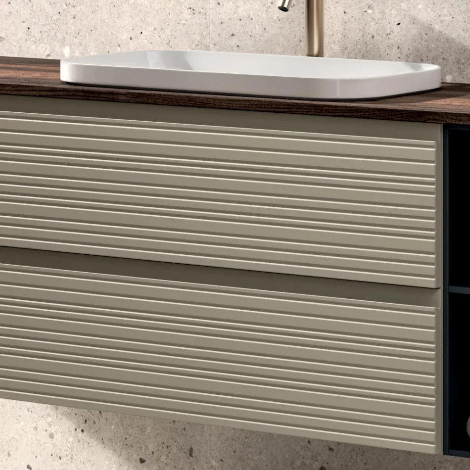 Kompozycja łazienkowa z 4 szufladami, umywalką, lustrem i otwartymi półkami - Elios Viadurini