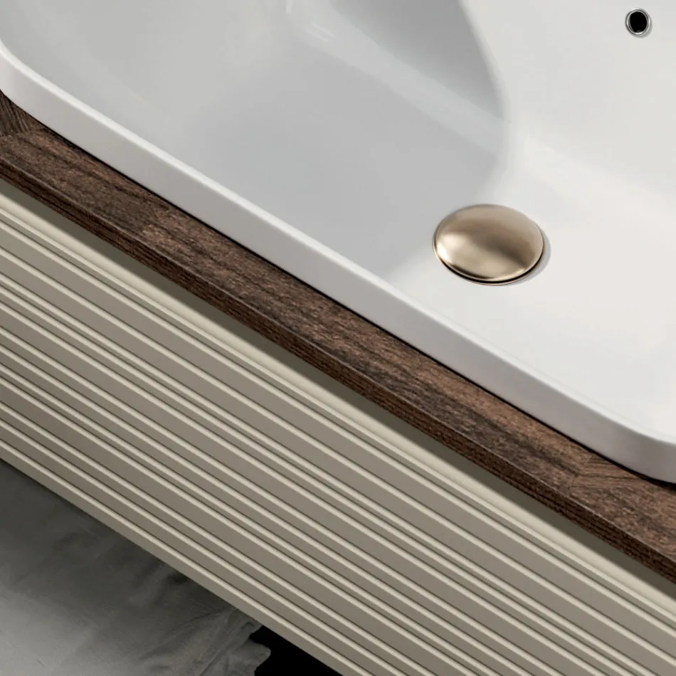 Kompozycja łazienkowa z 4 szufladami, umywalką, lustrem i otwartymi półkami - Elios Viadurini