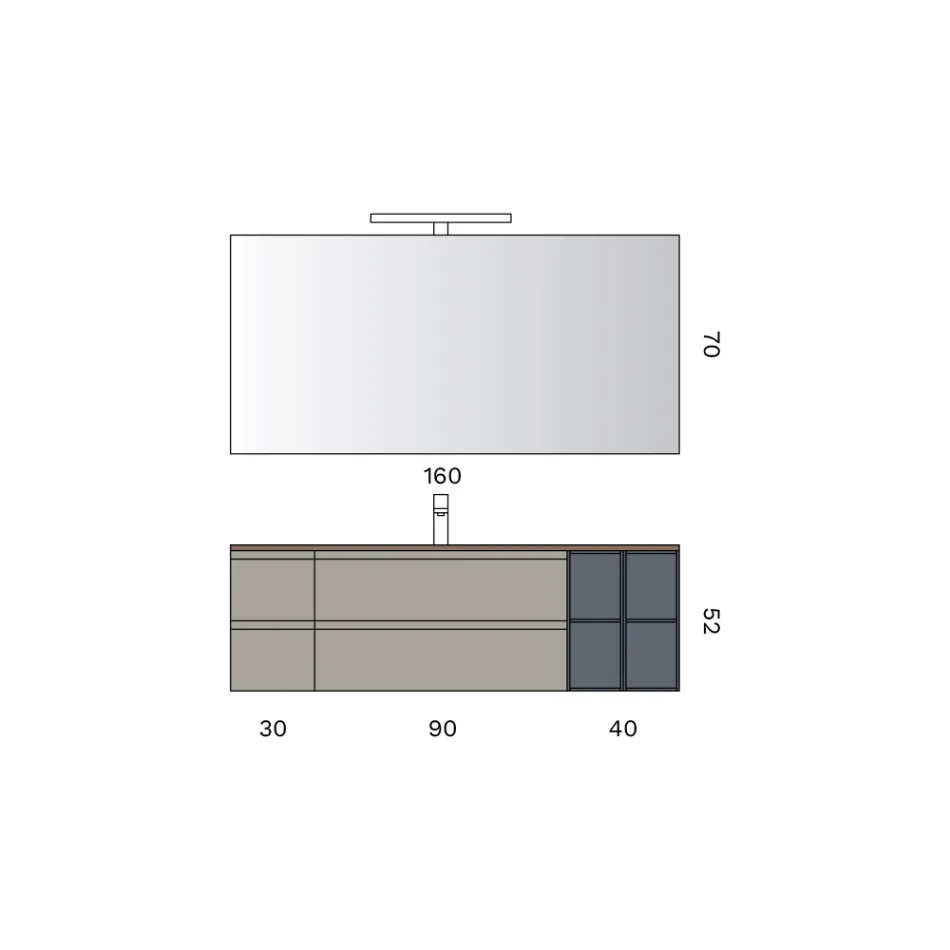 Kompozycja łazienkowa z 4 szufladami, umywalką, lustrem i otwartymi półkami - Elios Viadurini