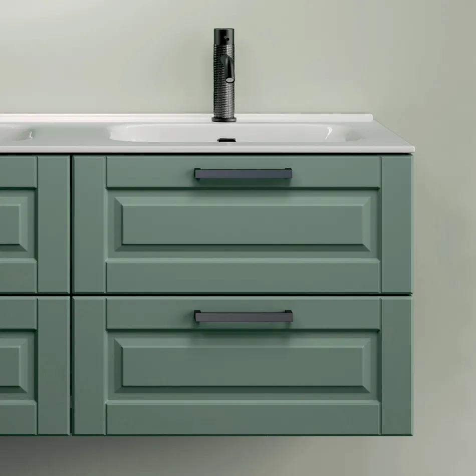 Kompozycja łazienkowa z 4 szufladami w kolorze szałwii, lustrem i umywalkami - Magnolia Viadurini