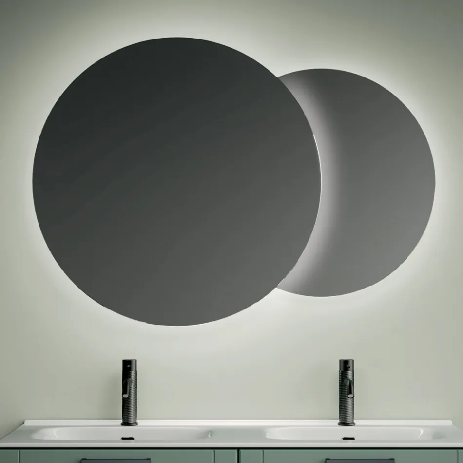 Kompozycja łazienkowa z 4 szufladami w kolorze szałwii, lustrem i umywalkami - Magnolia Viadurini