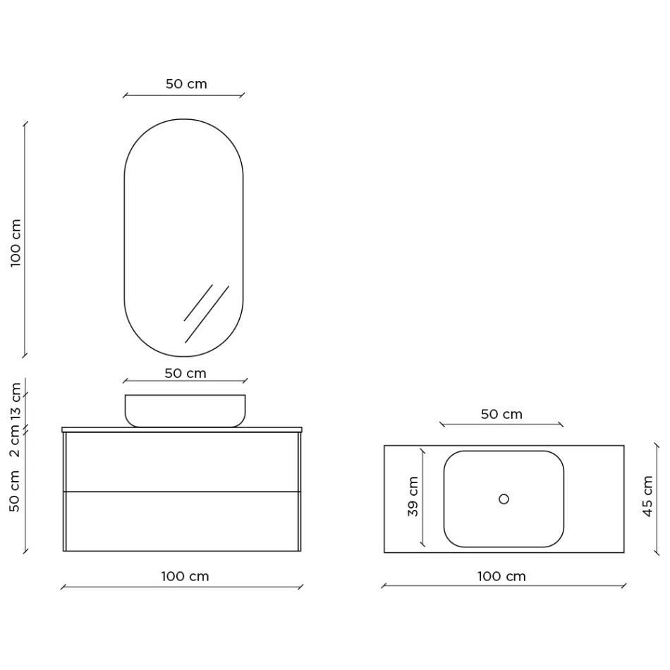 Kompozycja łazienkowa z podstawą z kamienia Havana, lustrem i umywalką Made in Italy - Kilos Viadurini