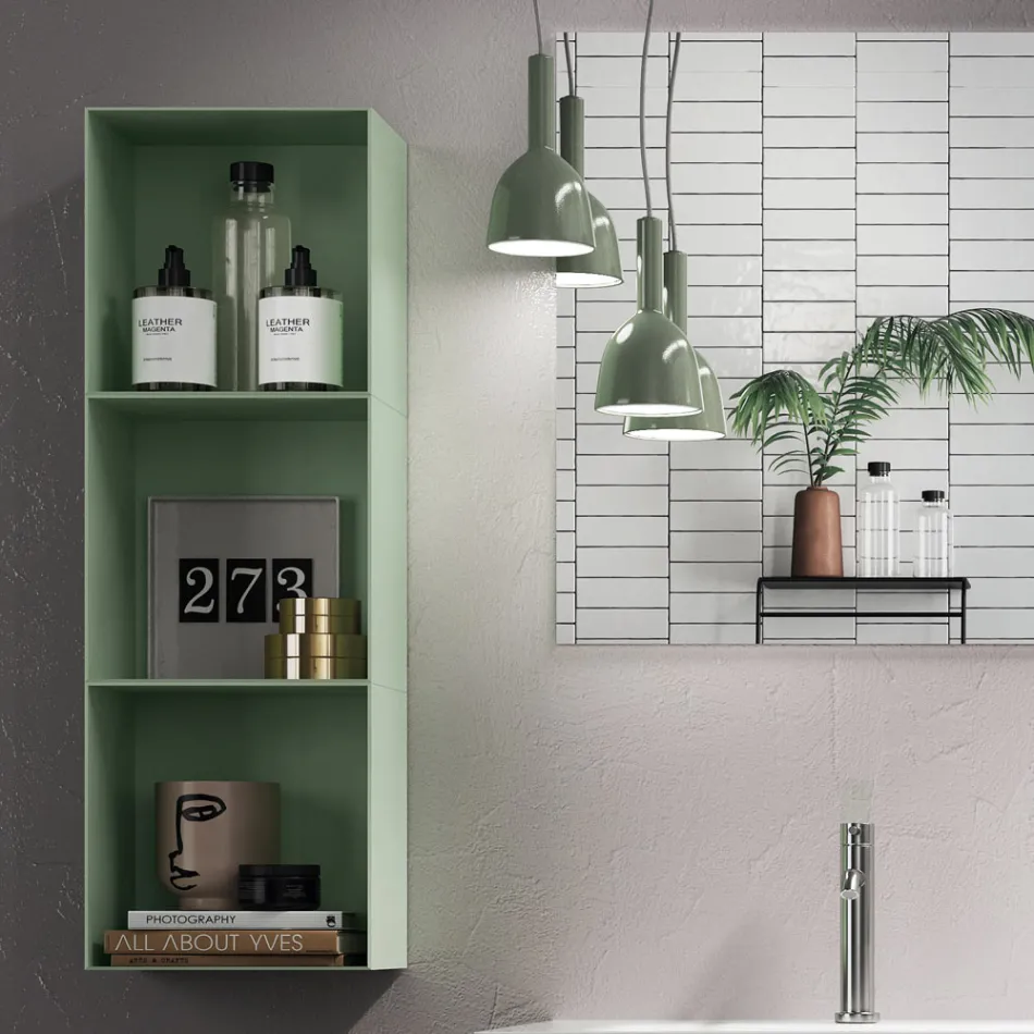 Kompozycja łazienkowa z podstawą w kolorze miodowego dębu, umywalką i lustrem Made in Italy - Kilos Viadurini