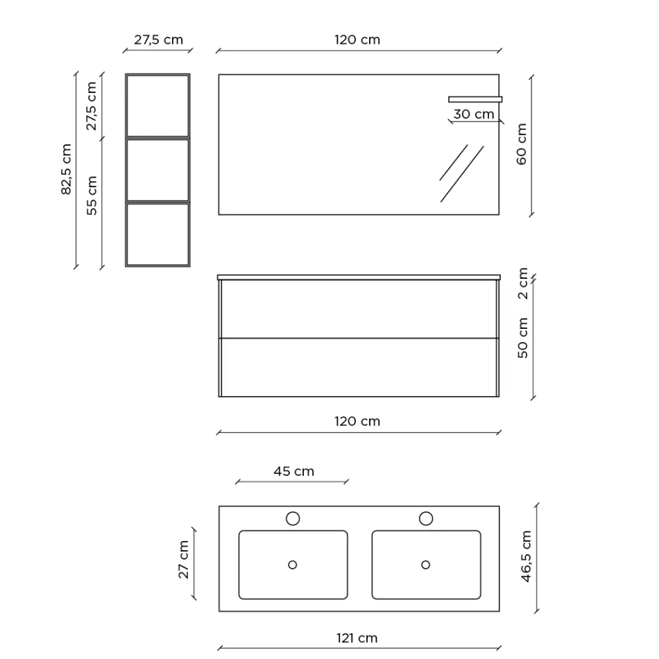 Kompozycja łazienkowa z podstawą w kolorze miodowego dębu, umywalką i lustrem Made in Italy - Kilos Viadurini