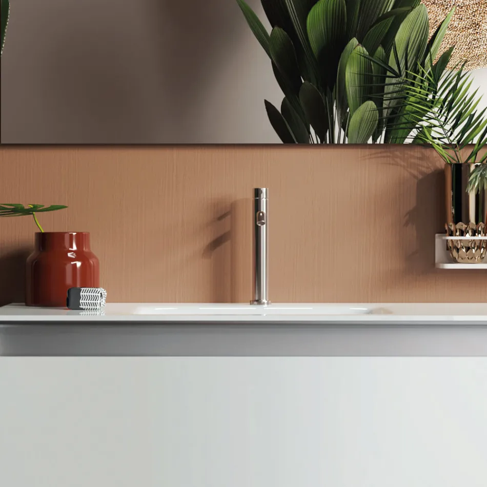 Kompozycja łazienkowa z podwieszaną podstawą, lustrem i umywalką Made in Italy - Dream Viadurini