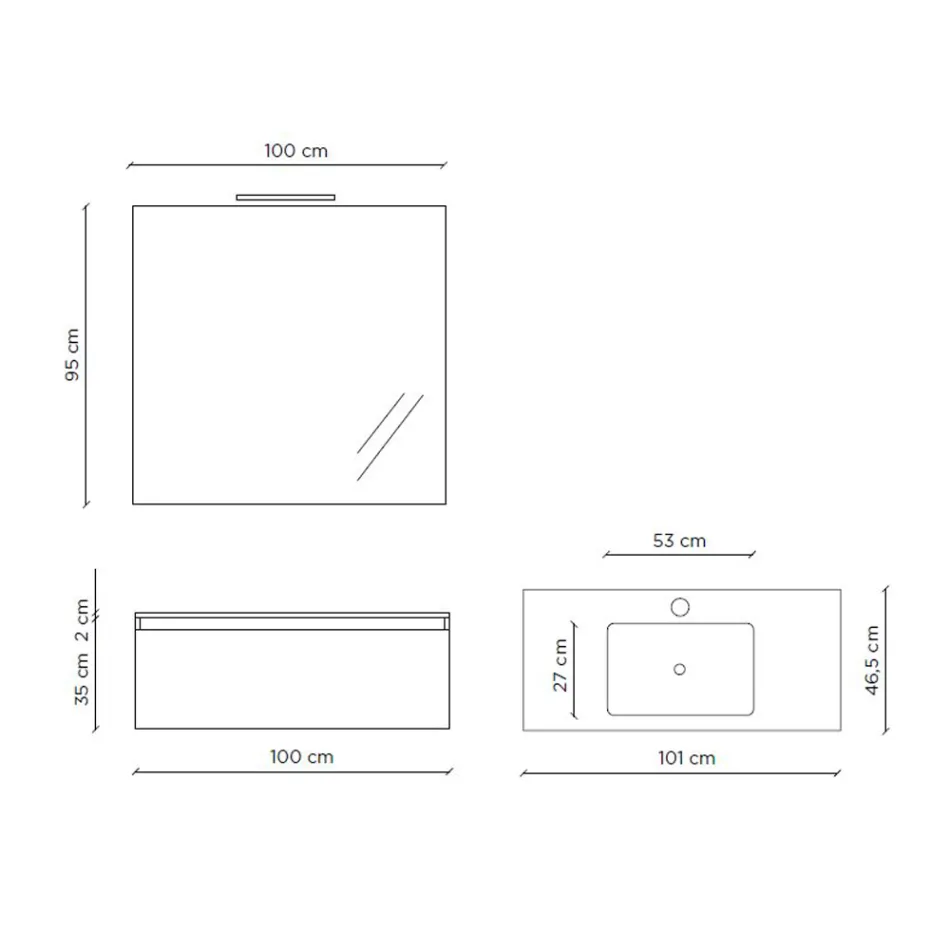Kompozycja łazienkowa z podwieszaną podstawą, lustrem i umywalką Made in Italy - Dream Viadurini