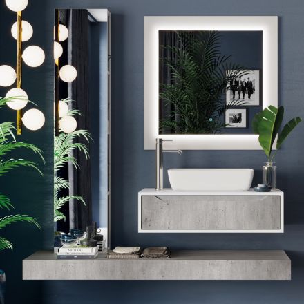 Kompozycja łazienkowa z podstawą, blatem, umywalką i kolumną z lustrem Made in Italy - Polsen Viadurini