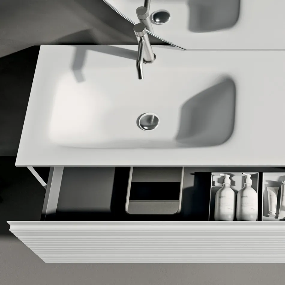 Kompozycja łazienkowa z szufladami, ceramiczną umywalką i lustrem LED - Elios Viadurini