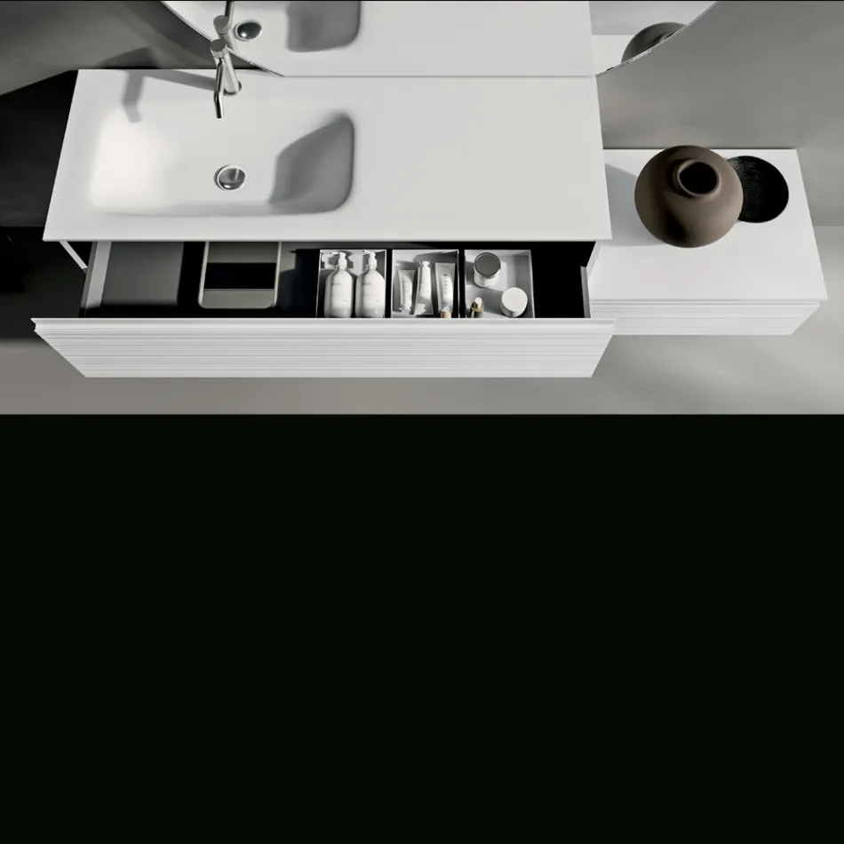 Kompozycja łazienkowa z szufladami, ceramiczną umywalką i lustrem LED - Elios Viadurini
