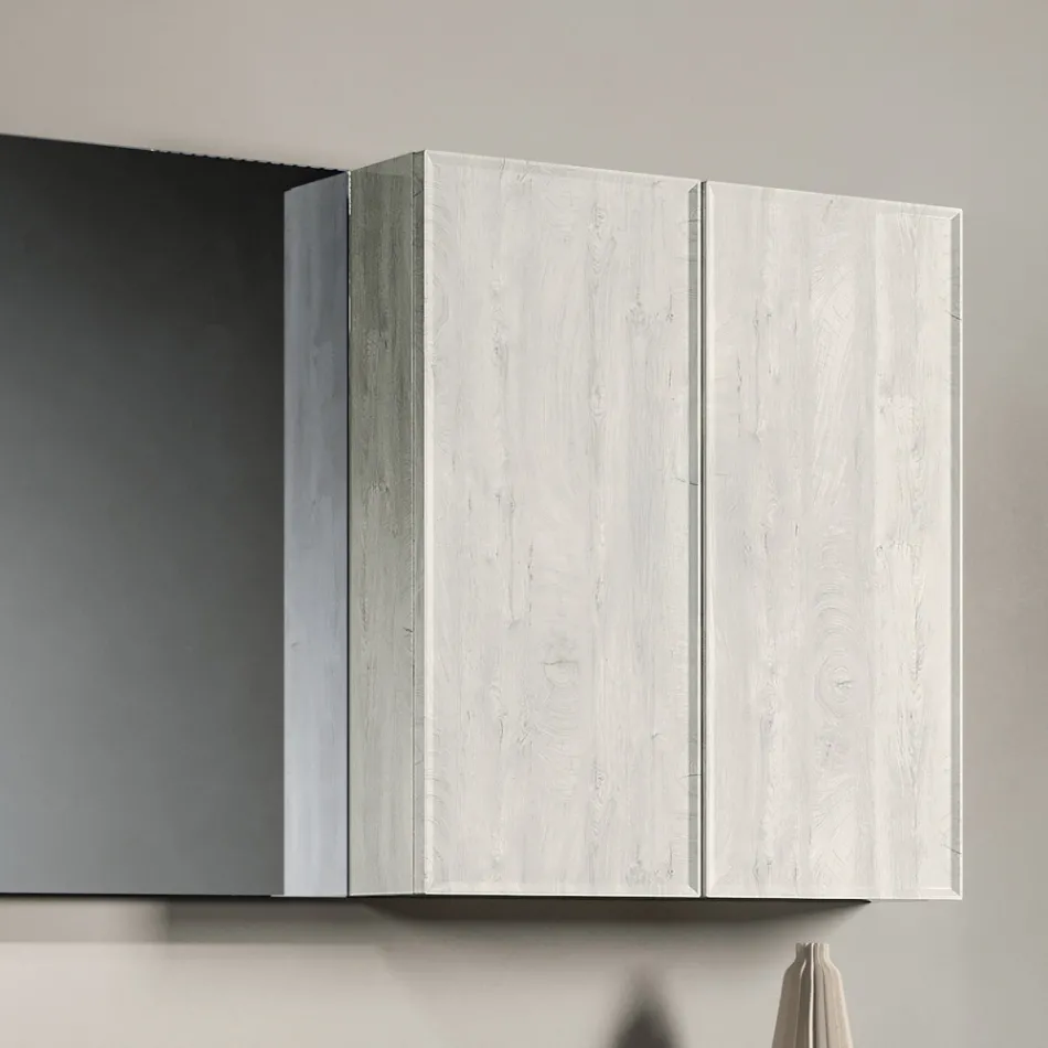 Kompozycja łazienkowa z szufladami, umywalką, lustrem i szafką ścienną - Orione Viadurini