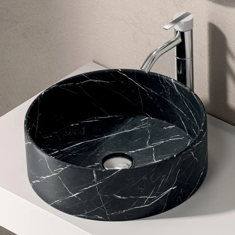 Kompozycja łazienkowa z szufladą, umywalką, lustrem, szafką ścienną i półką - Elios Viadurini