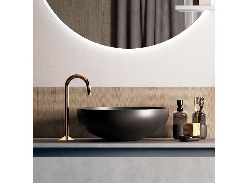 Kompozycja łazienkowa z umywalką, podwieszaną podstawą i lustrem Made in Italy - Dream Viadurini