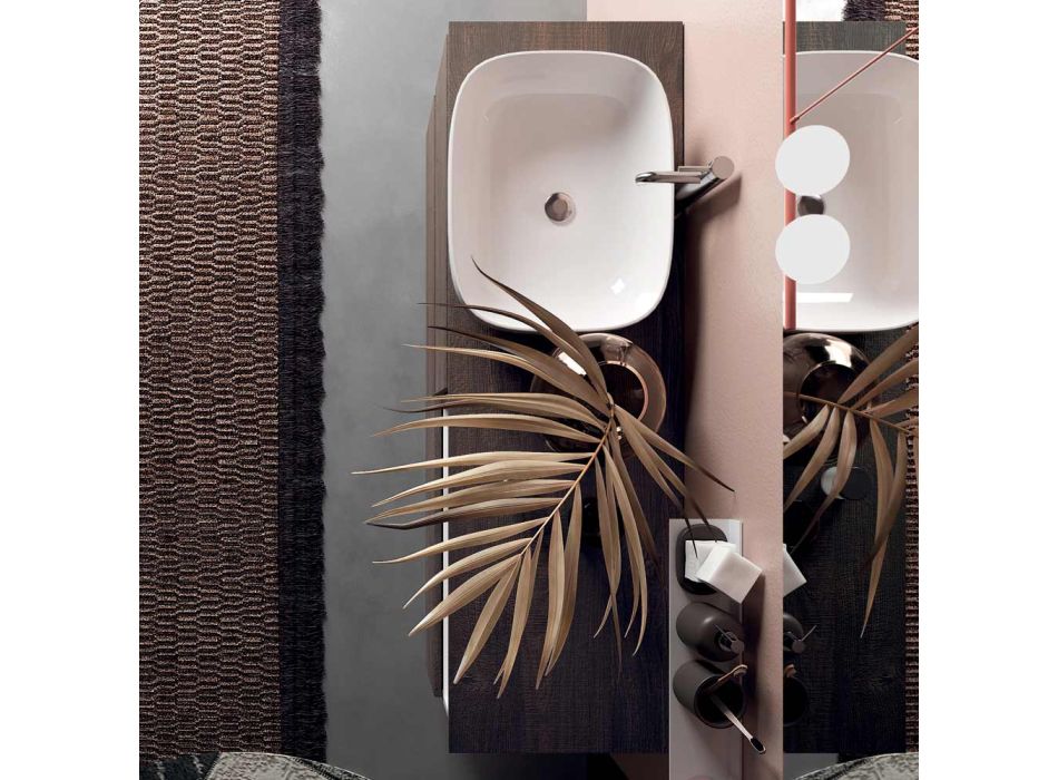 Kompozycja łazienkowa z ceramiczną umywalką i lustrem Made in Italy - Dream Viadurini