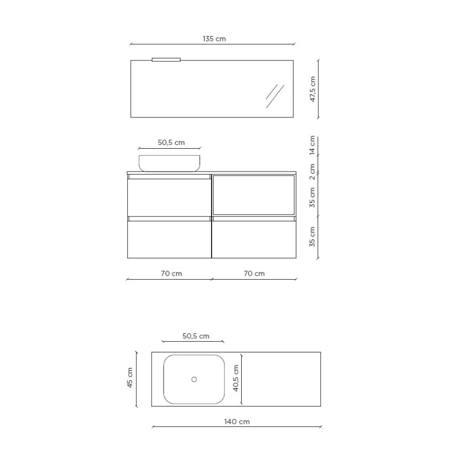 Kompozycja łazienkowa z ceramiczną umywalką i lustrem Made in Italy - Dream Viadurini