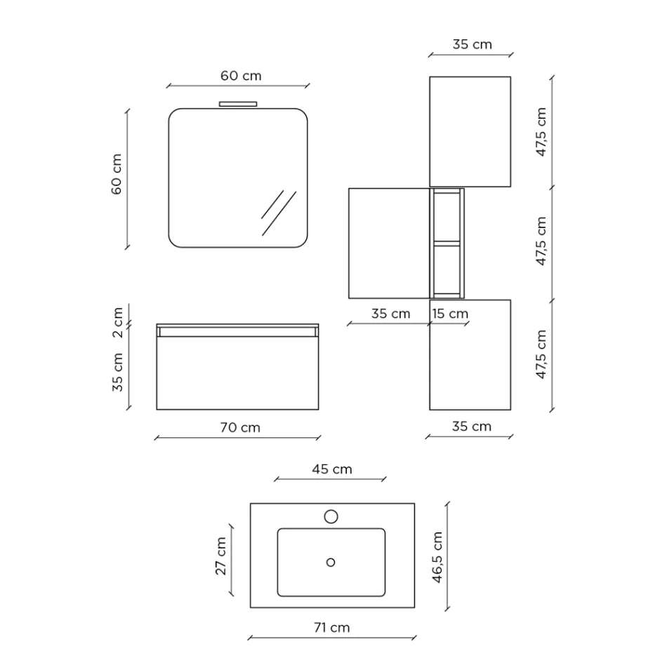Kompozycja łazienkowa z umywalką z żywicy, Made in Italy Anti-Scratch Base - Dream Viadurini