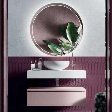 Kompozycja łazienkowa z umywalką z żywicy i lustrem Made in Italy - Palom Viadurini