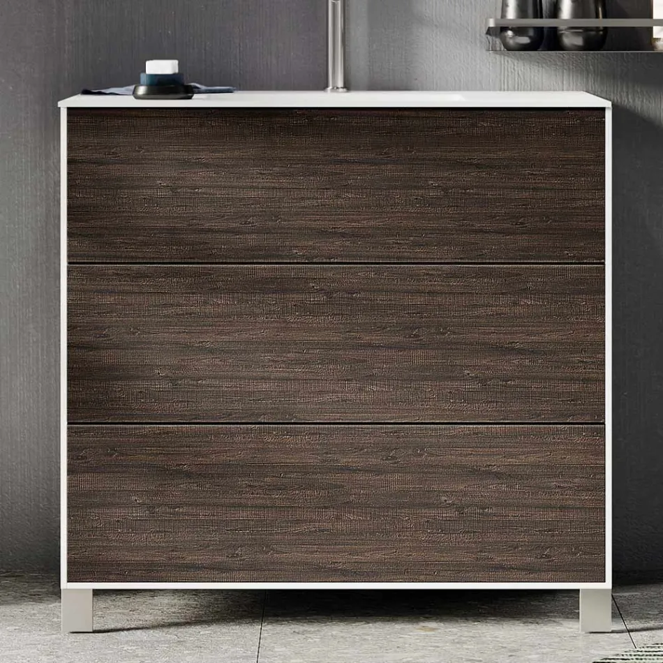 Kompozycja łazienkowa z lustrem, podstawą i umywalką z żywicy Made in Italy - Kilos Viadurini