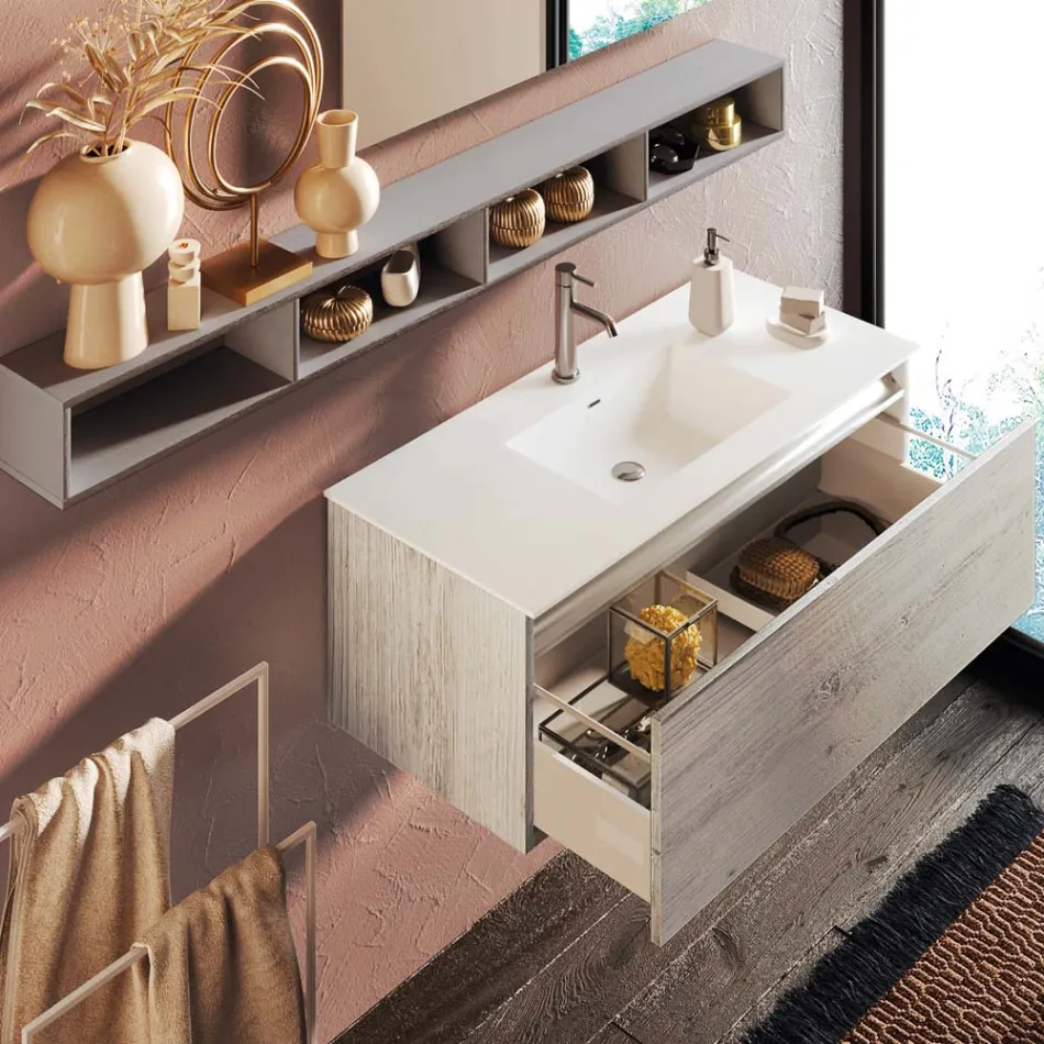 Kompozycja łazienkowa z lustrem i lampą, odporna na zarysowania podstawa Made in Italy - Dream Viadurini