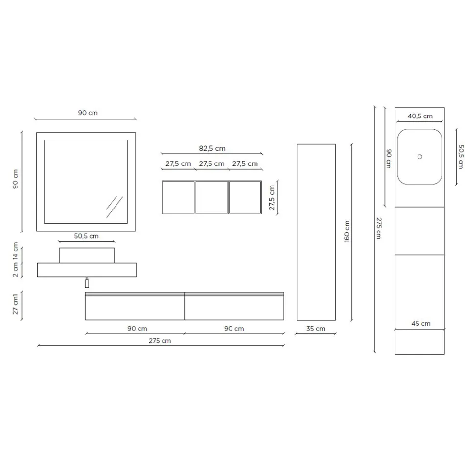 Kompozycja łazienkowa z lustrem i umywalką ceramiczną Made in Italy - Palom Viadurini