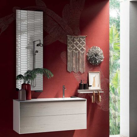 Kompozycja łazienkowa z lustrem obrotowym 180°, podstawą Made in Italy i umywalką - Kilos Viadurini
